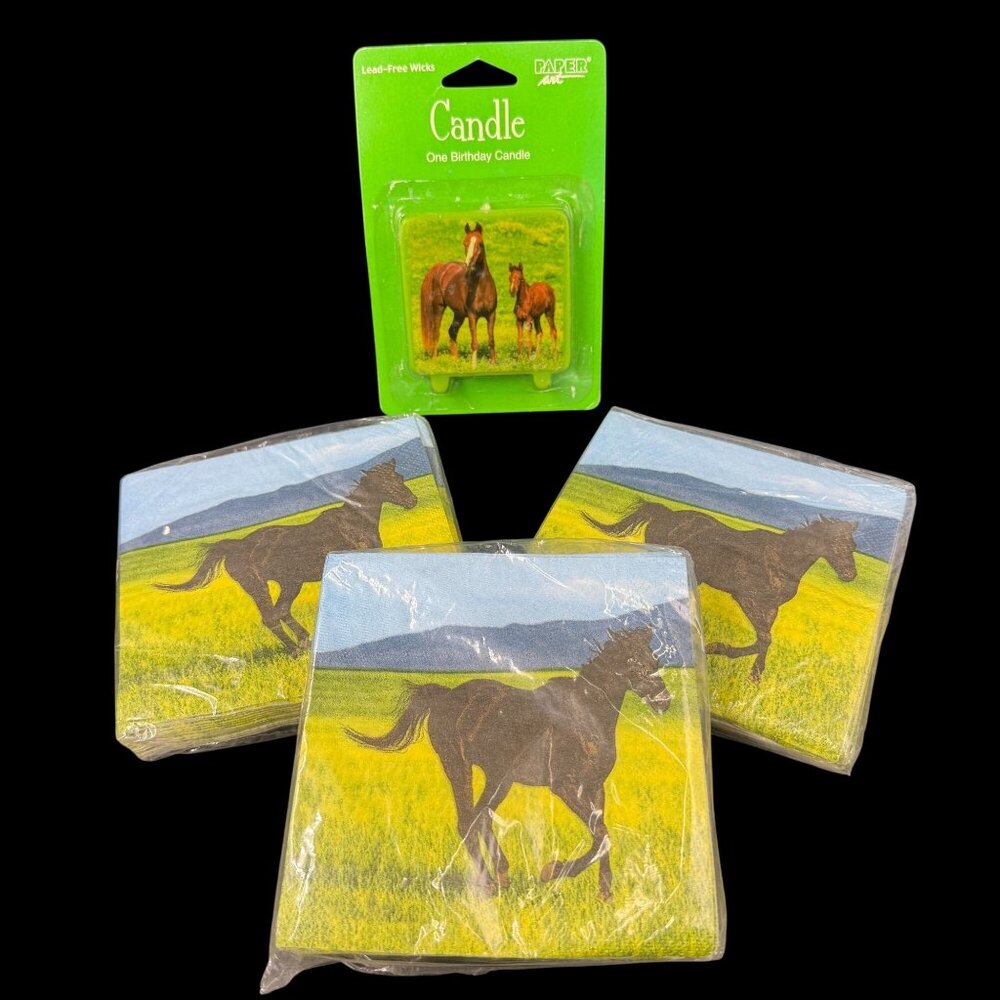 Wild Horses Party Bundle - 3 Packs Of 16 Napkins & 1 Birthday Candle Paper Art